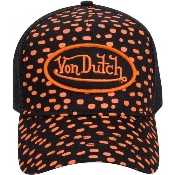 VON DUTCH VDHT0205 Orange Dots Printed Trucker  Designers Closet