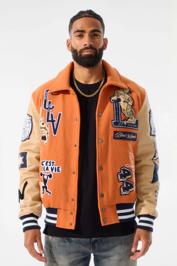 JORDAN CRAIG 91648 Carpe Diem Varsity Jacket ORANGE / S Designers Closet