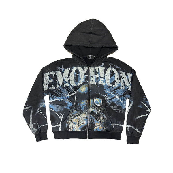 MIXED EMOTION Acid Wash “Radioactive” Hoodie ACIDBLK / S Designers Closet