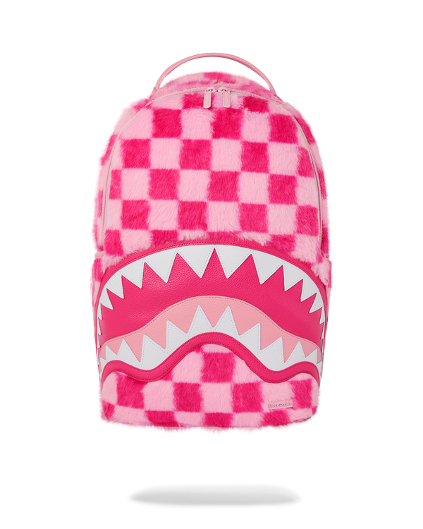 SPRAYGROUND 910B8179NSZ-1 FURZILLA SHARK (PINK CHECK) Backpack Designers Closet