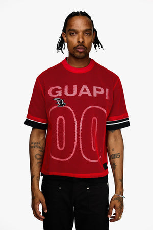 GUAPI MESH-FOOTBALL-TEE Blood Red Football Tee Designers Closet