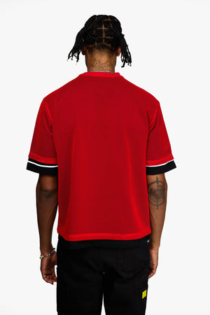 GUAPI MESH-FOOTBALL-TEE Blood Red Football Tee Designers Closet