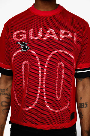 GUAPI MESH-FOOTBALL-TEE Blood Red Football Tee Designers Closet