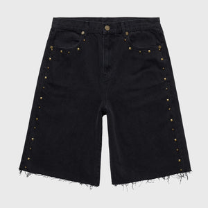 HOMME FEMME HFSS202470-1 STUDDED DENIM SHORTS BLK / 28 Designers Closet