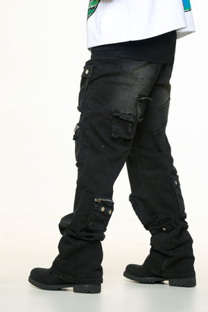 PHEELINGS PH-SS24-54 Heavy Thoughts Cargo Baggy Den (BLACK WASH)  Designers Closet