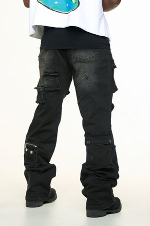 PHEELINGS PH-SS24-54 Heavy Thoughts Cargo Baggy Den (BLACK WASH)  Designers Closet