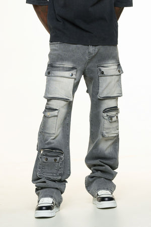 PHEELINGS PH-SS24-55 Heavy Thoughts Cargo Baggy Denim (CHARCOAL GREY WASH)  Designers Closet