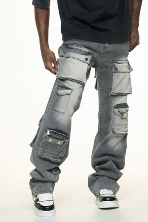 PHEELINGS PH-SS24-55 Heavy Thoughts Cargo Baggy Denim (CHARCOAL GREY WASH)  Designers Closet