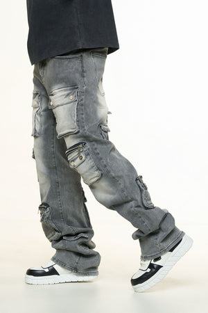 PHEELINGS PH-SS24-55 Heavy Thoughts Cargo Baggy Denim (CHARCOAL GREY WASH)  Designers Closet