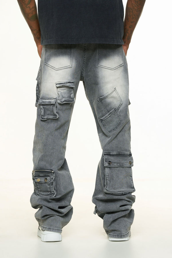 PHEELINGS PH-SS24-55 Heavy Thoughts Cargo Baggy Denim (CHARCOAL GREY WASH) CHARGREY / 28 Designers Closet