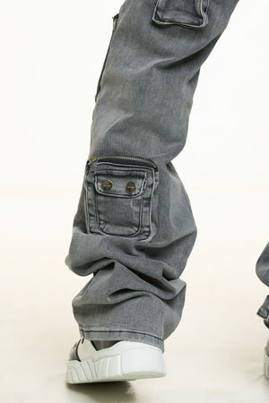 PHEELINGS PH-SS24-55 Heavy Thoughts Cargo Baggy Denim (CHARCOAL GREY WASH)  Designers Closet