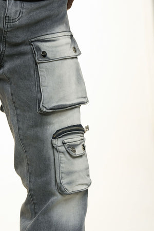 PHEELINGS PH-SS24-55 Heavy Thoughts Cargo Baggy Denim (CHARCOAL GREY WASH)  Designers Closet