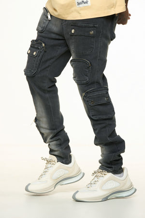 PHEELINGS PH-SS24-88 Lucid Dreams Cargo Skinny Deni (FADED BLACK)  Designers Closet