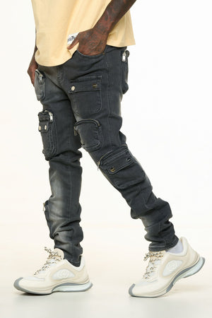 PHEELINGS PH-SS24-88 Lucid Dreams Cargo Skinny Deni (FADED BLACK)  Designers Closet