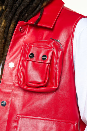 PHEELINGS PH-SS24-90 Float On Cargo Leather Vest (RED)  Designers Closet