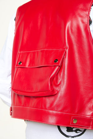 PHEELINGS PH-SS24-90 Float On Cargo Leather Vest (RED)  Designers Closet