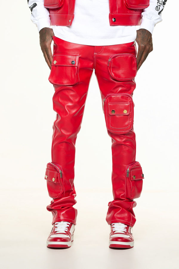 PHEELINGS PH-SS24-91 Float On Cargo Flare Stack Leather (RED) RED / 28 Designers Closet