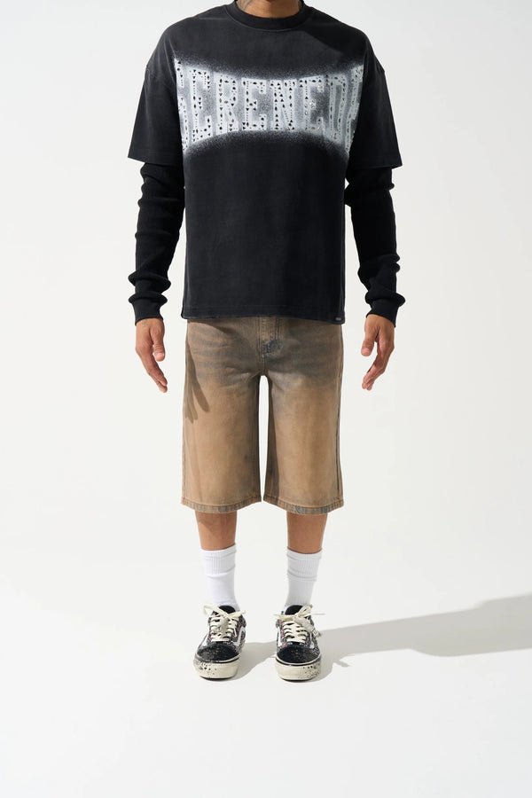 SERENEDE QNTMJORTS-1 Quantum Denim Shorts CTDBRWN