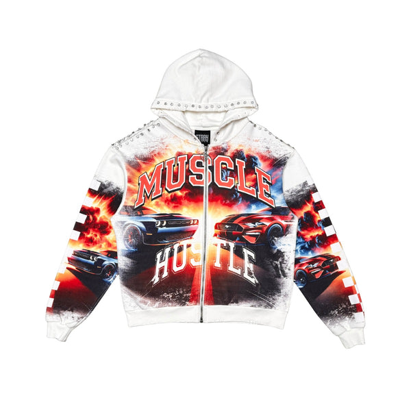 STRAY ST1622-CRM MUSCLE HUSTLE FULL ZIP HOODIE CREAM CREAM / S Designers Closet