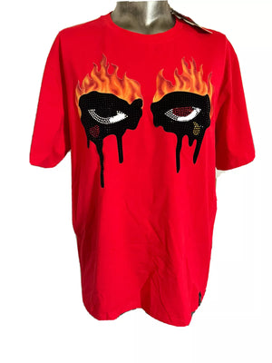 ROKU RK1480473 RHINESTONE FLAME EYES TEE Designers Closet