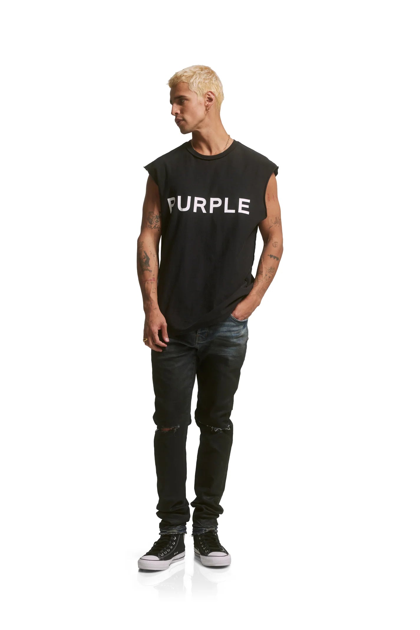 Purple Mens Outlined Monogram Skinny Fit Jeans P001-OMLI423 Light Indigo