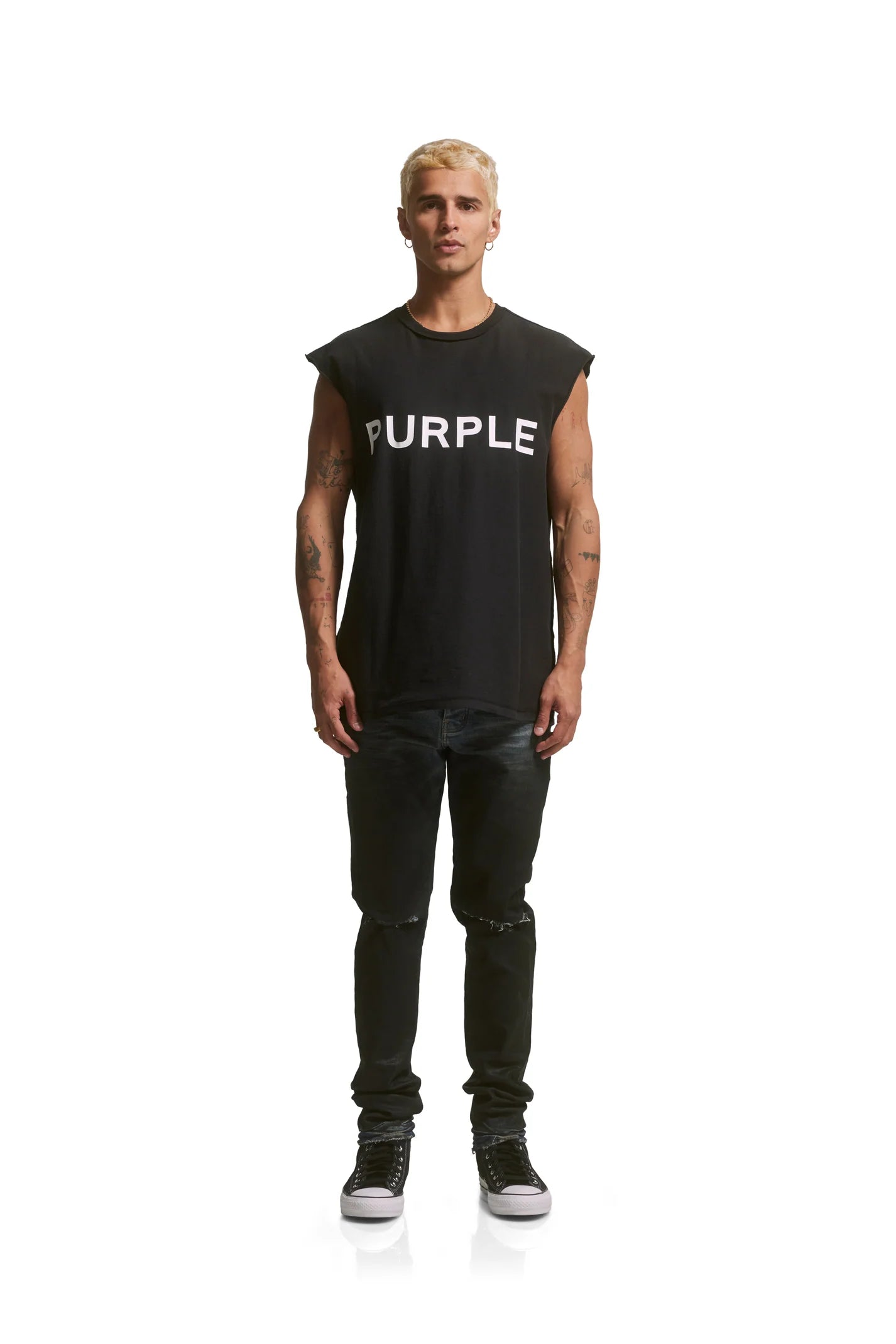 Purple Mens Outlined Monogram Skinny Fit Jeans P001-OMLI423 Light Indigo